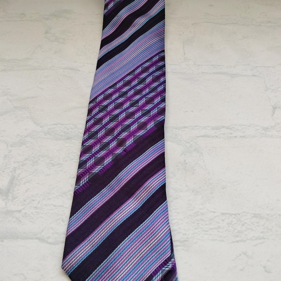 Missoni Tie Necktie Silk Purple Blue Striped Abstract Retro Classic Textured - Picture 5 of 8